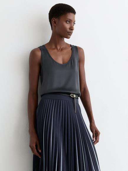 Reiss Ruby Silk Front Vest Top, Navy, Navy