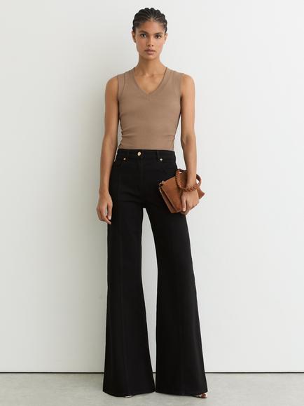 Reiss Sandy Ruched Ribbed Vest Top, Neutral