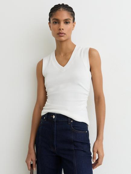 Reiss Sandy Ruched Ribbed Vest Top, White