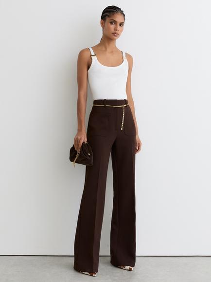 Reiss Vinnie Buckle Strap Vest Top, White/Camel, White/Camel