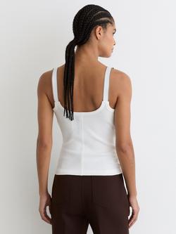 Reiss Vinnie Buckle Strap Vest Top, White/Camel - view 2, White/Camel