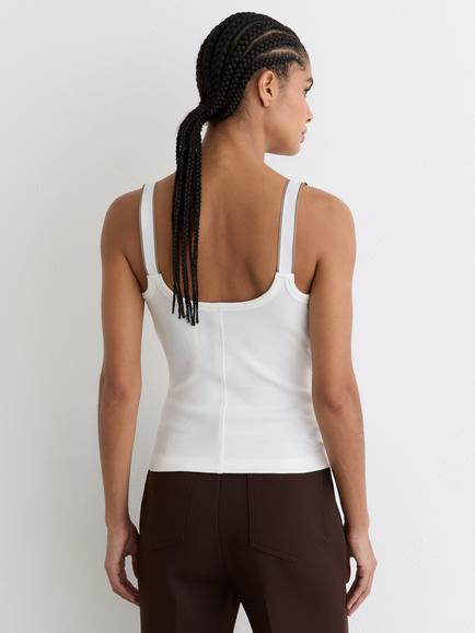 Reiss Vinnie Buckle Strap Vest Top, White/Camel - view 2, White/Camel