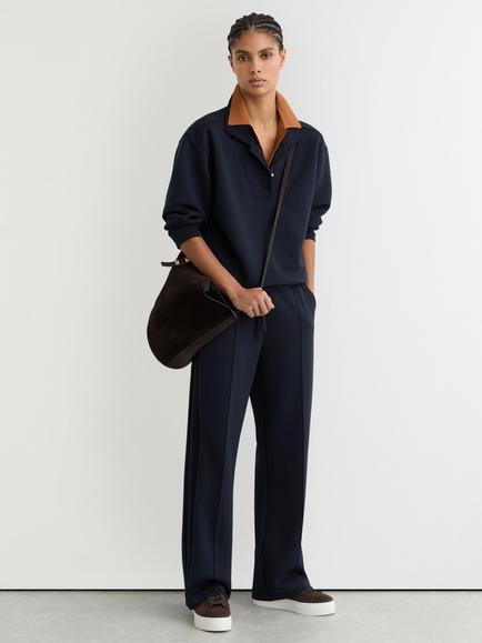 Reiss Bella Premium Interlock Wide Leg Joggers, Navy, Navy