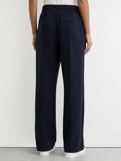 Reiss Bella Premium Interlock Wide Leg Joggers, Navy - view 2, Navy
