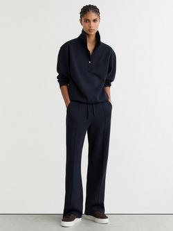Reiss Petite Bella Premium Interlock Wide Leg Joggers, Navy
