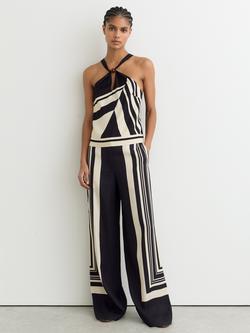 Reiss Caris Stripe Wide Leg Trousers, Black/White, Black/White