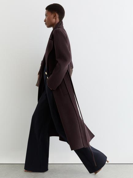 Reiss Petite Carley Button Detail Wide Leg Trousers, Navy - view 2, Navy
