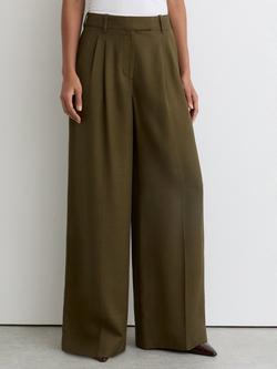 Reiss Cora Pleated Wide Leg Trousers, Khaki Green, Khaki Green