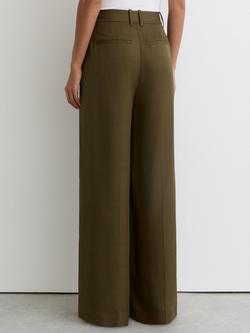 Reiss Cora Pleated Wide Leg Trousers, Khaki Green - view 2, Khaki Green