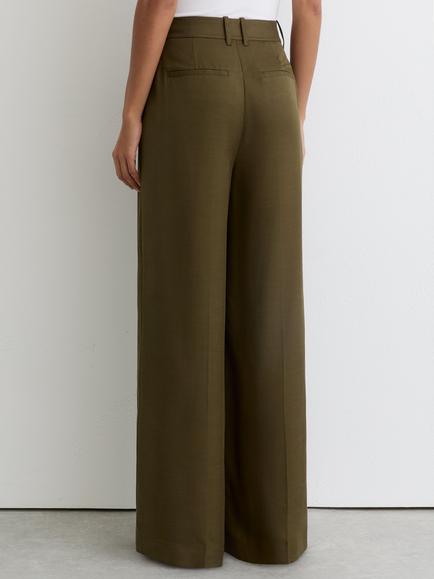 Reiss Cora Pleated Wide Leg Trousers, Khaki Green - view 2, Khaki Green