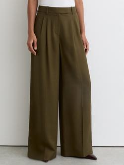 Reiss Petite Cora Pleated Wide Leg Trousers, Khaki Green, Khaki Green