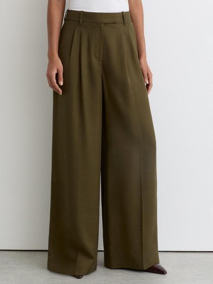 Reiss Petite Cora Pleated Wide Leg Trousers, Khaki Green, Khaki Green