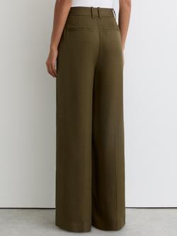 Reiss Petite Cora Pleated Wide Leg Trousers, Khaki Green - view 2, Khaki Green
