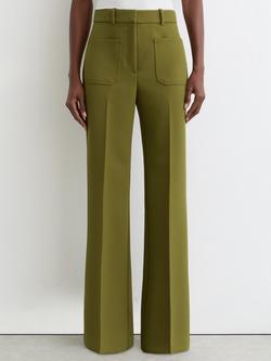 Reiss Priya Flared Trousers, Chartreuse Green, Chartreuse Green