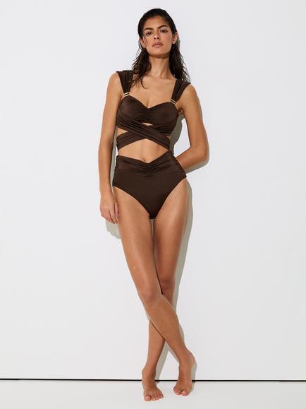 Reiss Maisie Wrap Detail Bikini Top, Chocolate Brown, Chocolate Brown