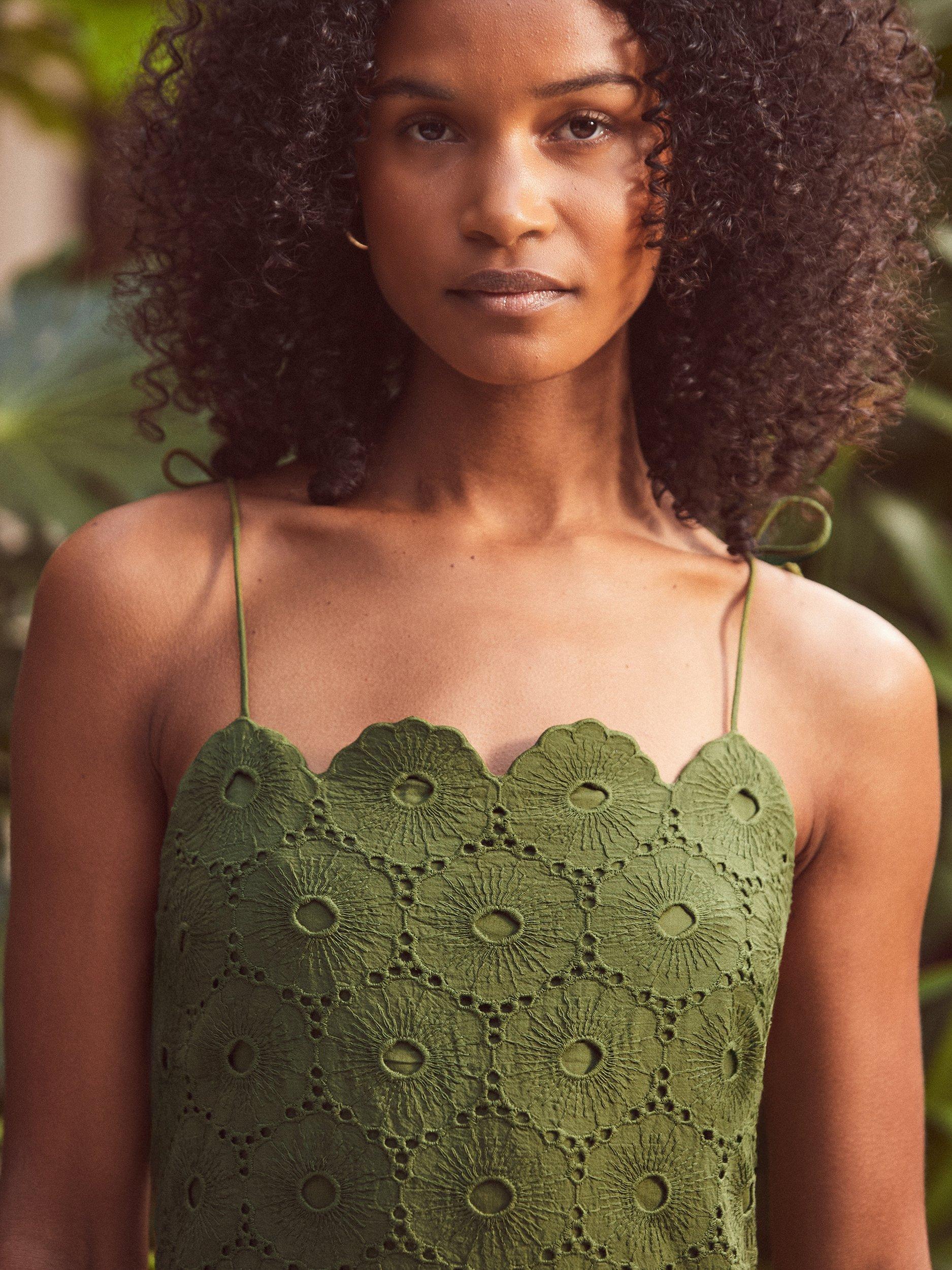 Ro&Zo Broderie Anglaise Tie Shoulder Dress, Green