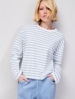 Ro&Zo Stripe Long Sleeve Jersey Top, White/Pale Blue, White/Pale Blue