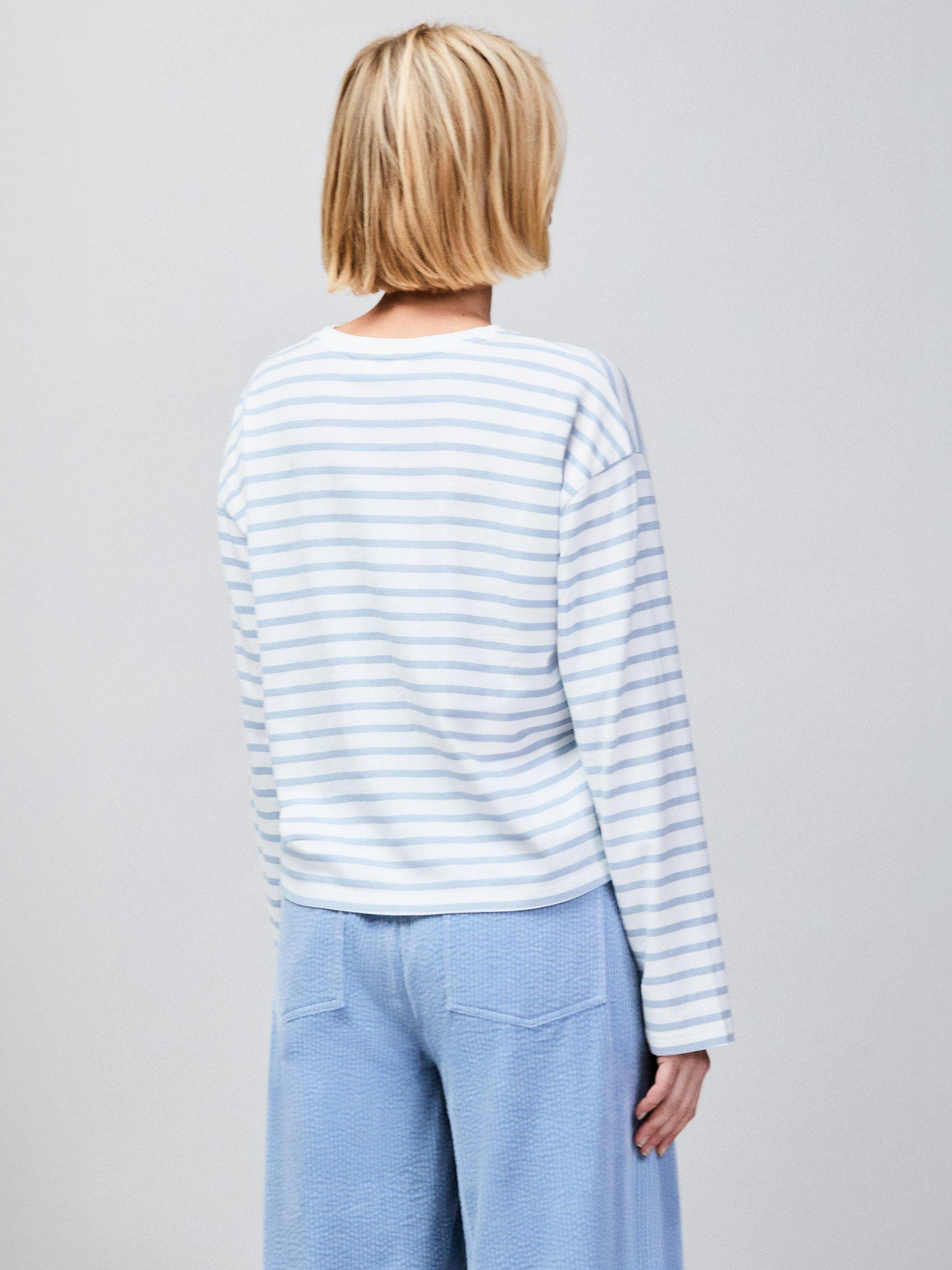 Product image 4 of 4, which shows Ro&Zo Stripe Long Sleeve Jersey Top, White/Pale Blue, XS