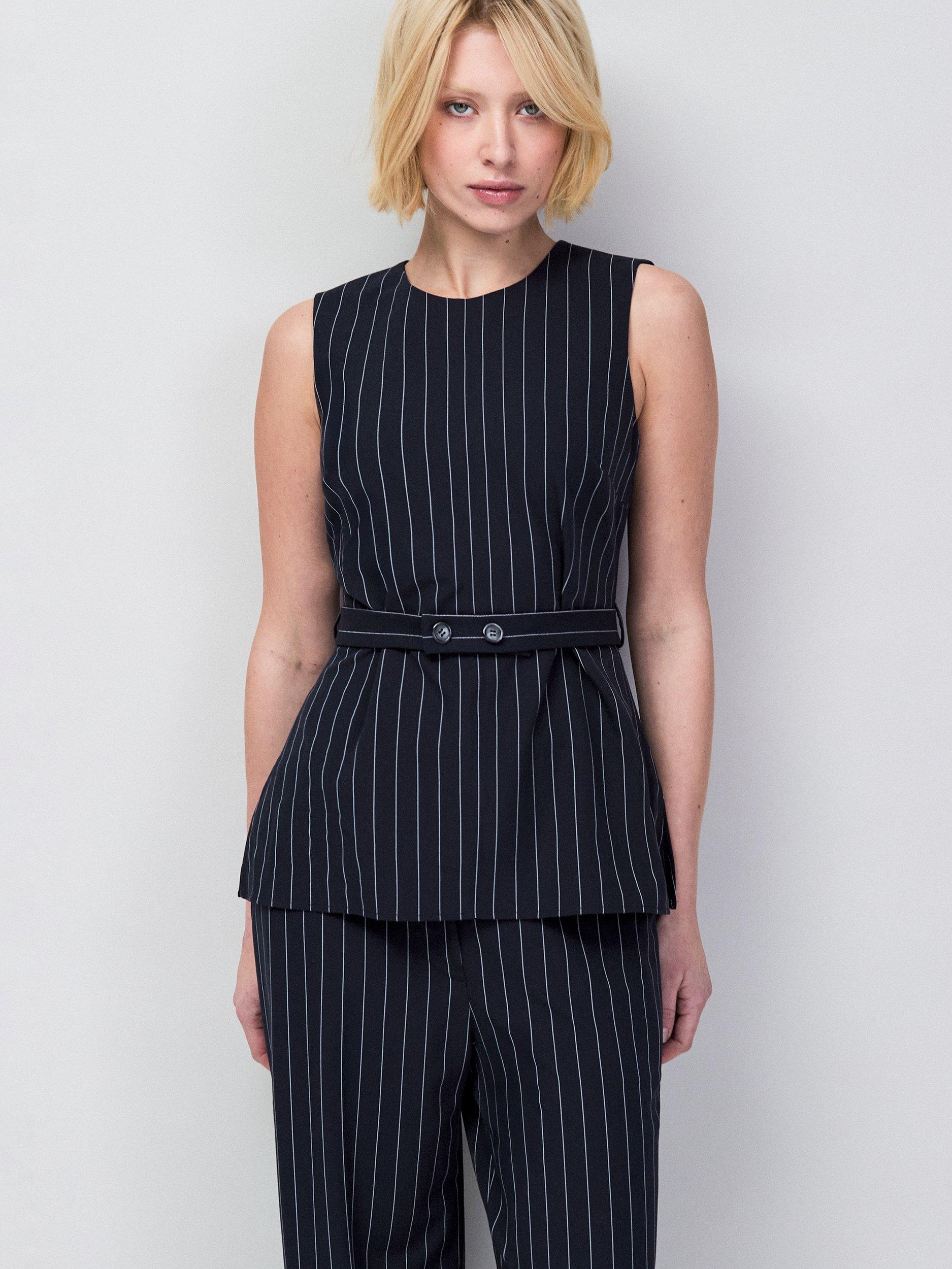 Product image 1 of 4, which shows Ro&Zo Pinstripe Tailored Trousers, Blue, 6
