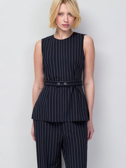 Ro&Zo Pinstripe Tailored Sleeveless Longline Top, Navy, Navy