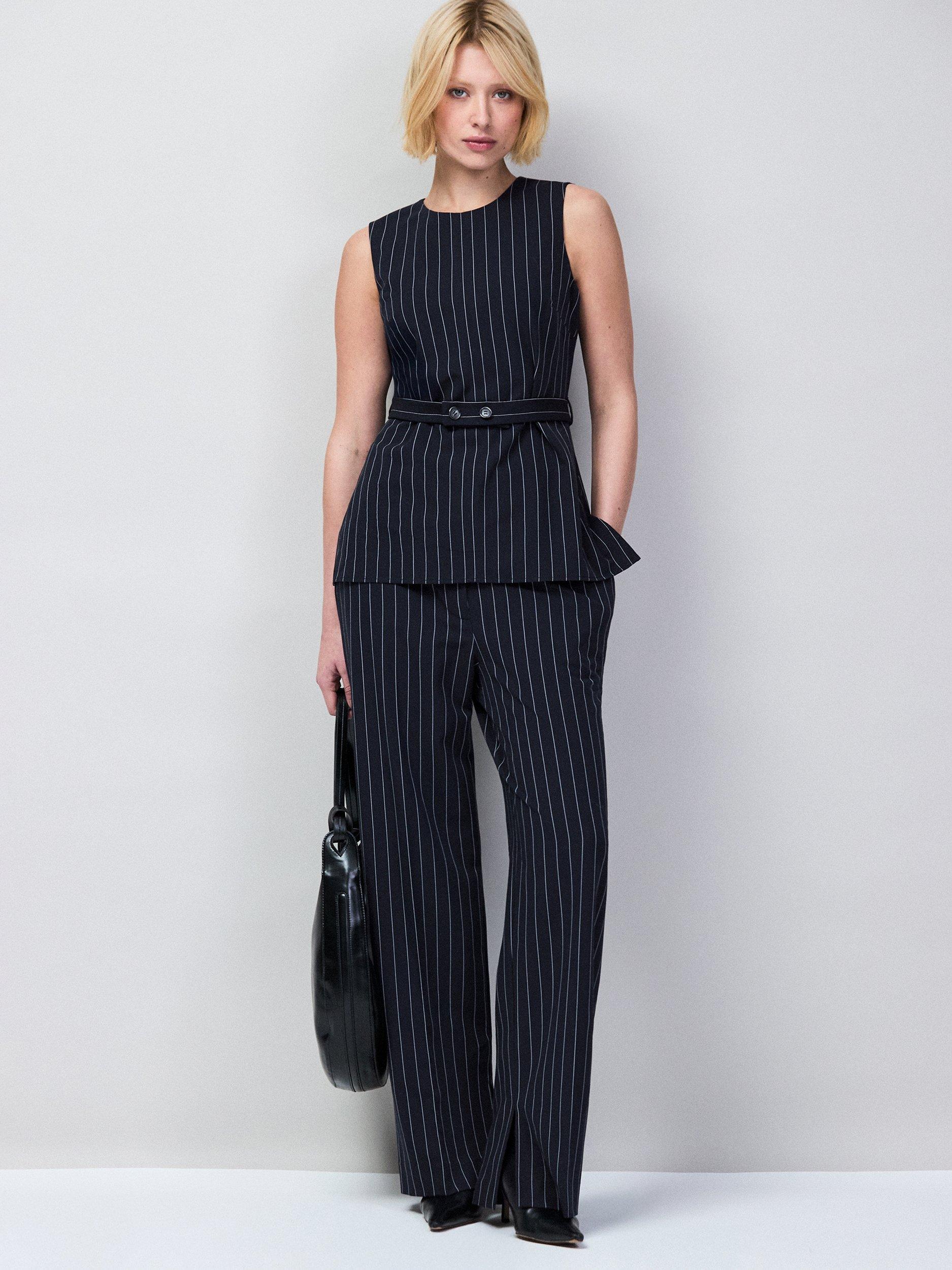 Product image 3 of 4, which shows Ro&Zo Pinstripe Tailored Trousers, Blue, 6