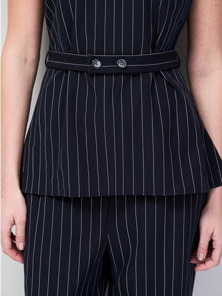 Ro&Zo Petite Pinstripe Tailored Top, Blue - view 2, Blue