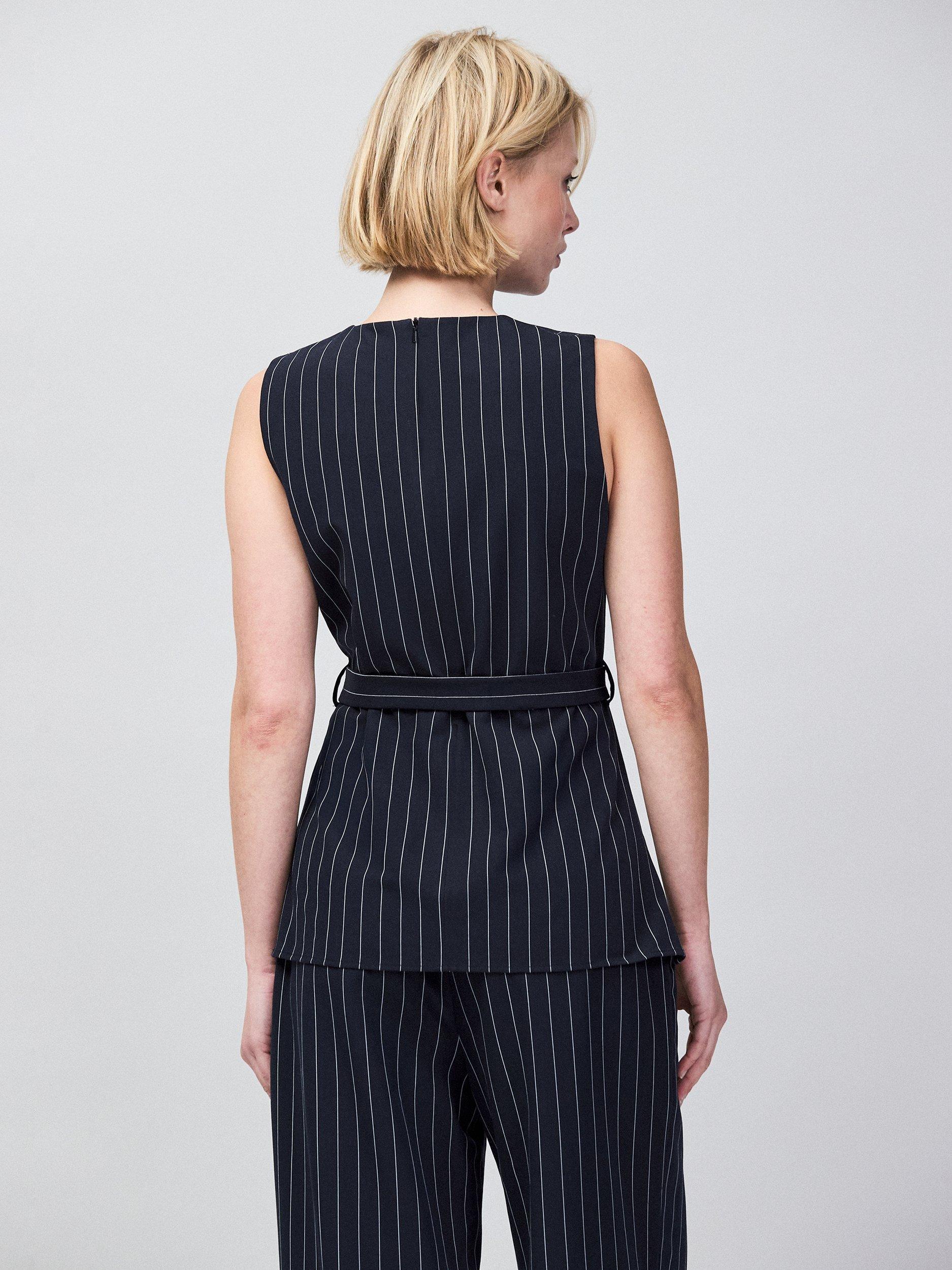 Product image 4 of 4, which shows Ro&Zo Petite Pinstripe Tailored Top, Blue, 6Pt