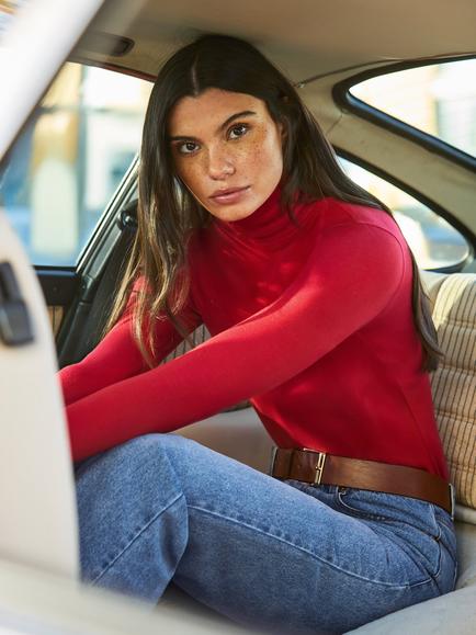 Ro&Zo Roll Neck Jersey Top, Red - view 2, Red