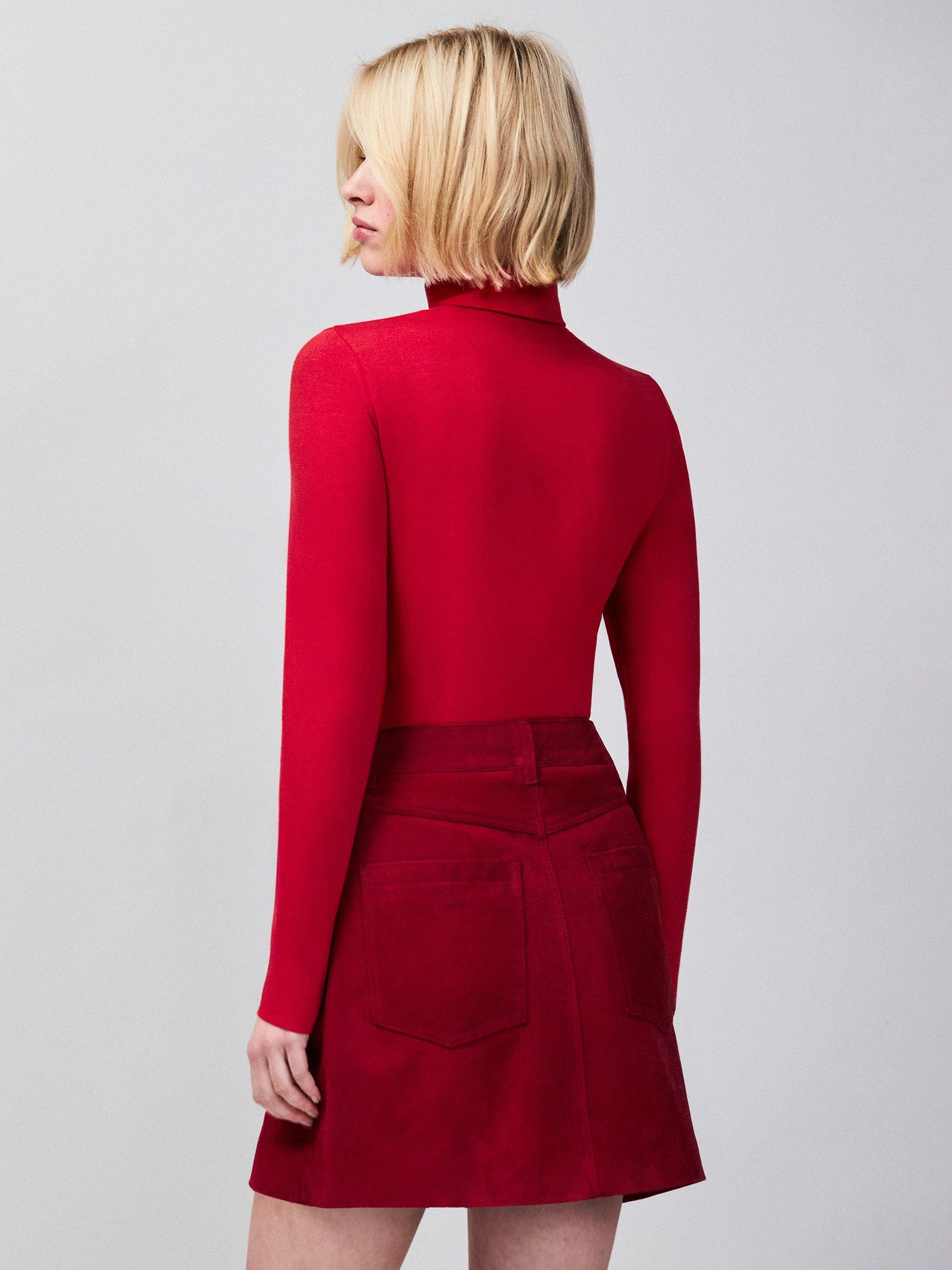 Product image 4 of 4, which shows Ro&Zo Roll Neck Jersey Top, Red, XS