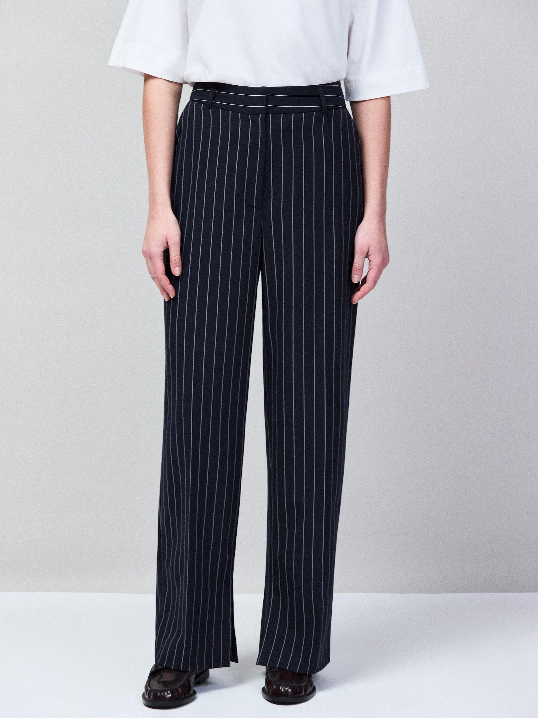 Product image 1 of 4, which shows Ro&Zo Pinstripe Tailored Trousers, Navy, 6