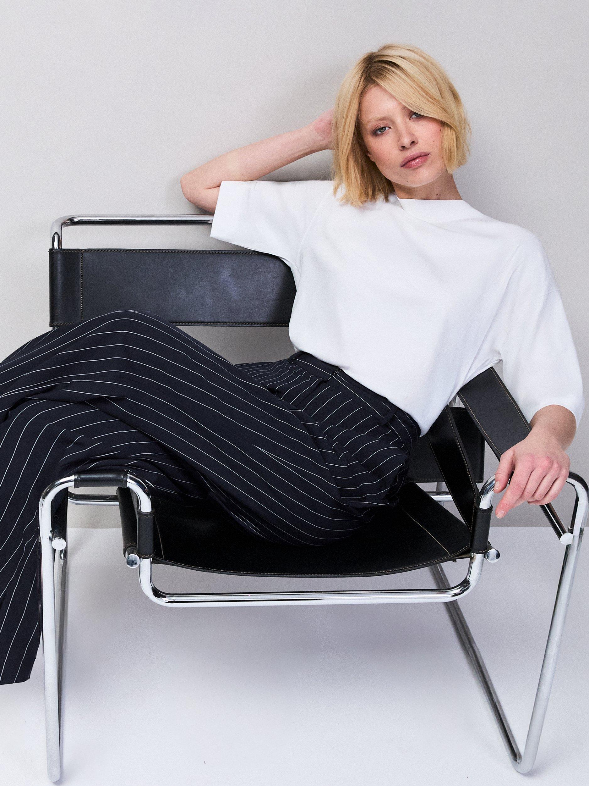 Product image 2 of 4, which shows Ro&Zo Pinstripe Tailored Trousers, Navy, 6