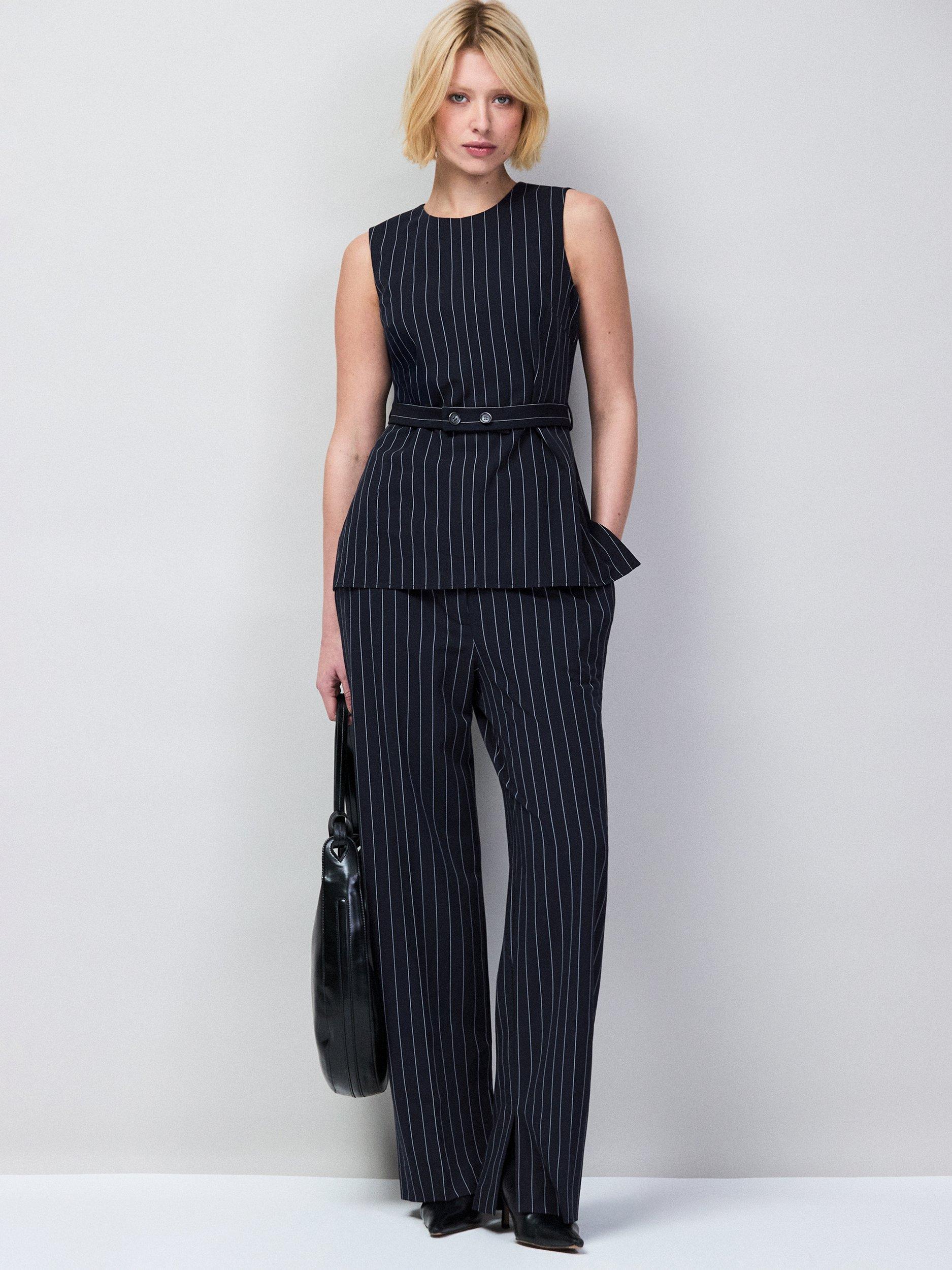 Product image 3 of 4, which shows Ro&Zo Pinstripe Tailored Trousers, Navy, 6