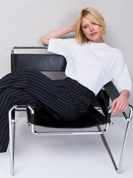 Ro&Zo Petite Pinstripe Tailored Trousers, Navy - view 2, Navy