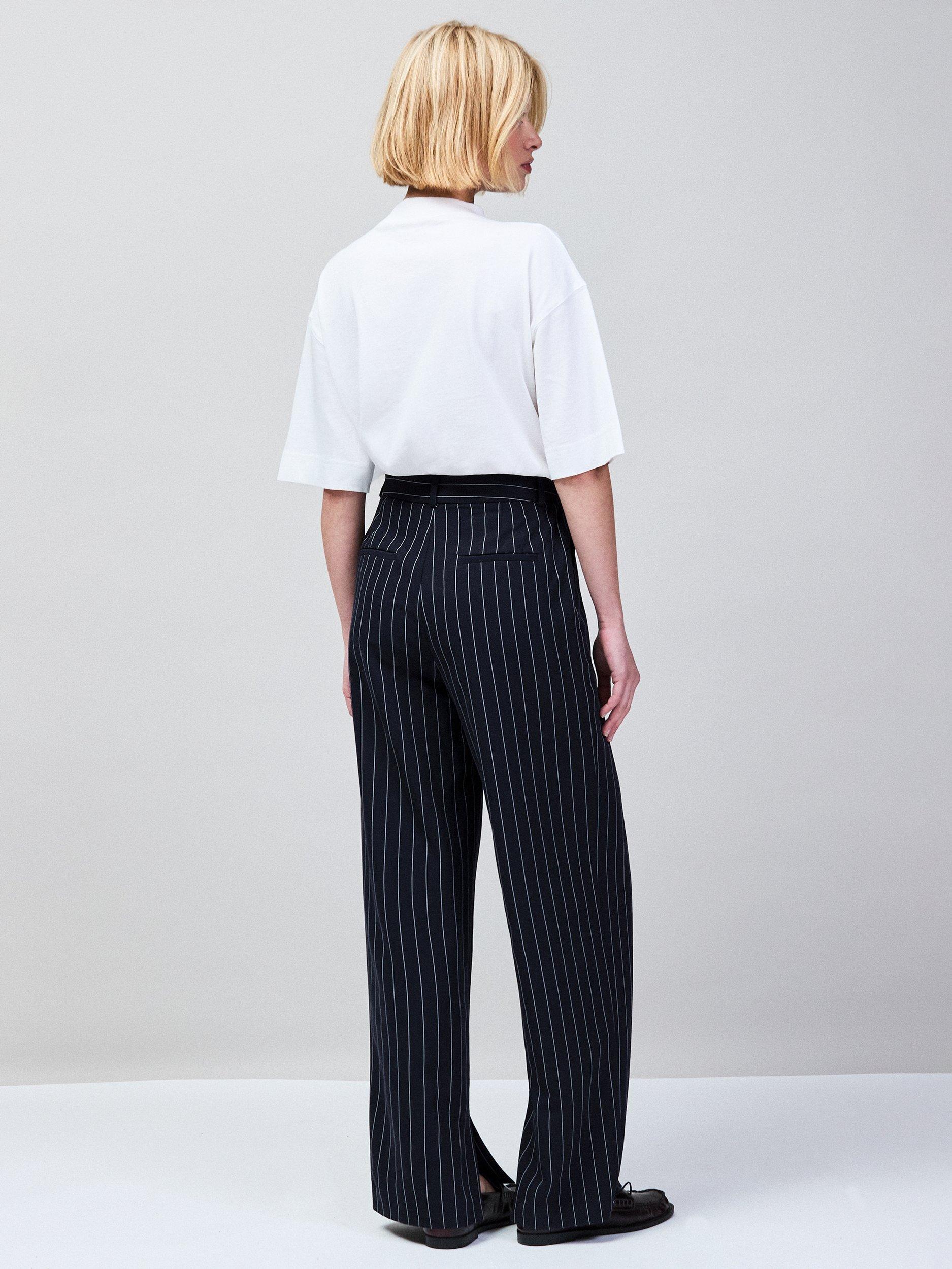 Product image 4 of 4, which shows Ro&Zo Petite Pinstripe Tailored Trousers, Navy, 6Pt