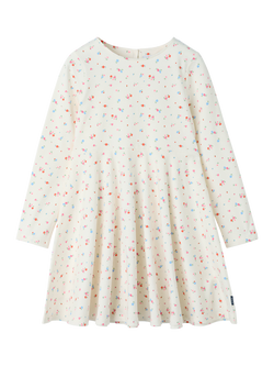 Polarn O. Pyret Kids' Organic Cotton Long Sleeved Floral Dress, Natural, Natural