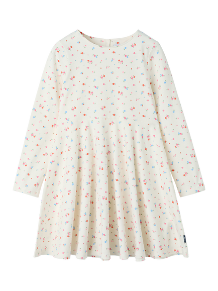 Polarn O. Pyret Kids' Organic Cotton Long Sleeved Floral Dress, Natural, Natural