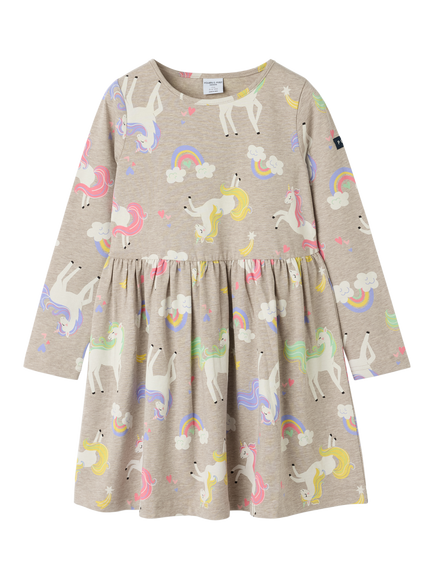Polarn O. Pyret Kids' Organic Cotton Long Sleeved Unicorn Dress, Natural, Natural