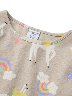 Polarn O. Pyret Kids' Organic Cotton Long Sleeved Unicorn Dress, Natural - view 2, Natural