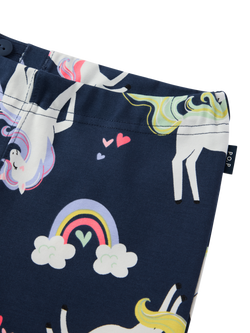 Polarn O. Pyret Kids' Organic Cotton Unicorn Flared Leggings, Blue - view 2, Blue