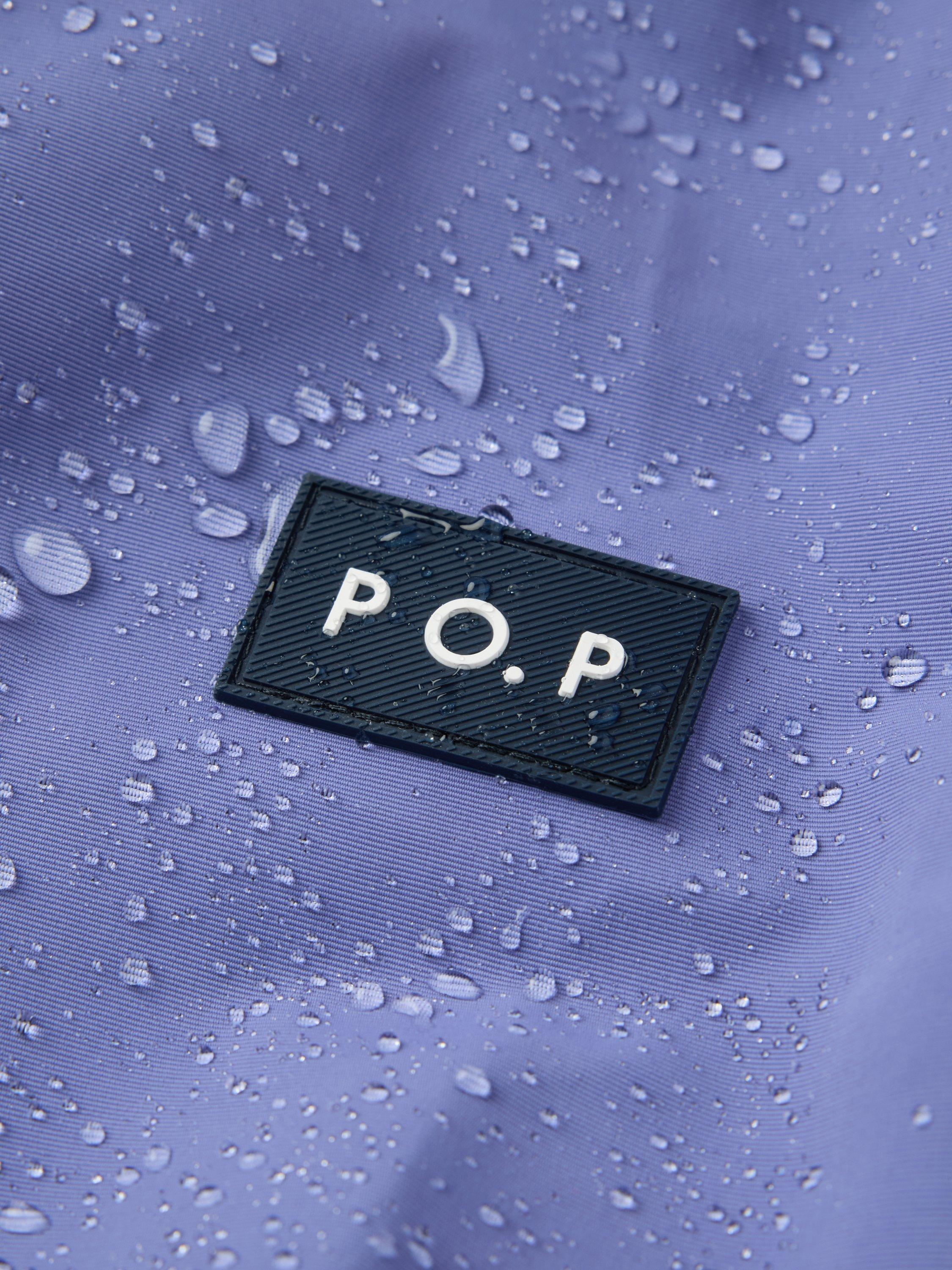 Product image 4 of 6, which shows Polarn O. Pyret Kids' Stormy Waterproof Shell Jacket, Dusted Periwinkle, 9-12 months