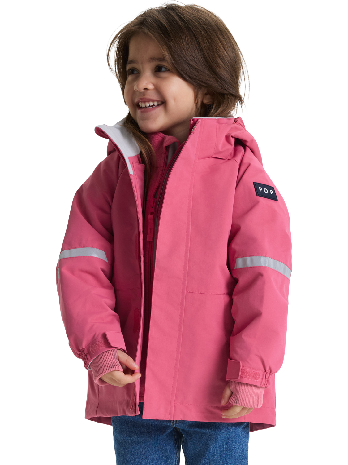 Product image 1 of 6, which shows Polarn O. Pyret Kids' Stormy Waterproof Shell Jacket, Fruit Dove, 9-12 months