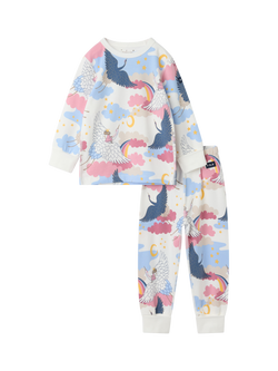 Polarn O. Pyret Kids' Cotton Blend Printed Pyjamas, White, White