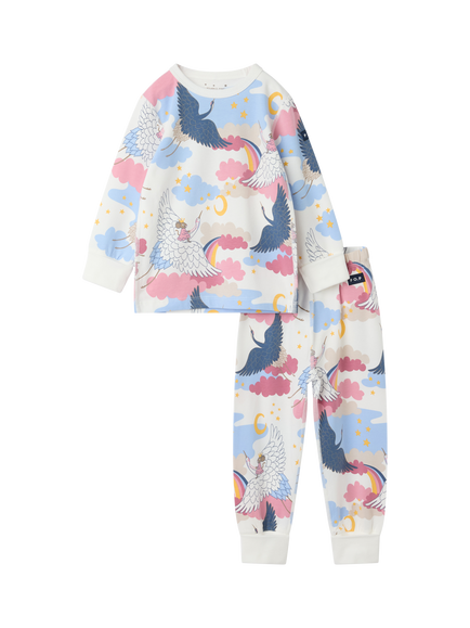 Polarn O. Pyret Kids' Cotton Blend Printed Pyjamas, White, White