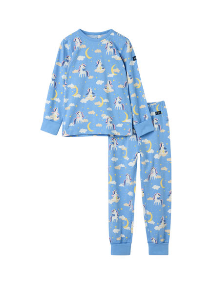 Polarn O. Pyret Kids' Unicorn Print Long Sleeve Pyjama Set, Blue - view 2, Blue