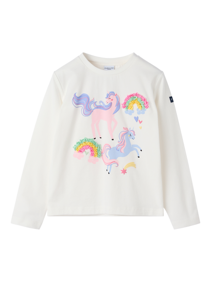Polarn O. Pyret Kids' Unicorn Long Sleeve Top, White, White
