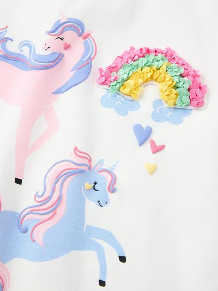 Polarn O. Pyret Kids' Unicorn Long Sleeve Top, White - view 2, White