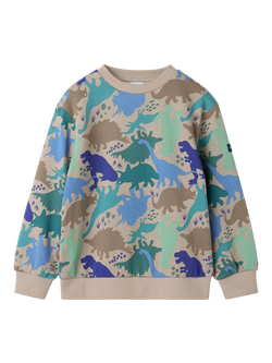Polarn O. Pyret Kids' Organic Cotton Dino Print Jumper, Natural, Natural