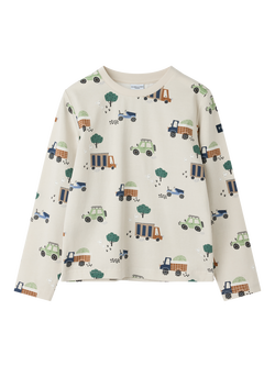 Polarn O. Pyret Kids' Truck Long Sleeve Top, Natural, Natural