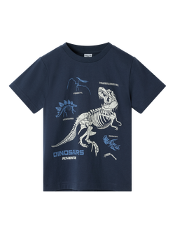 Polarn O. Pyret Kids' Dinosaur Short Sleeve T-Shirt, Blue, Blue