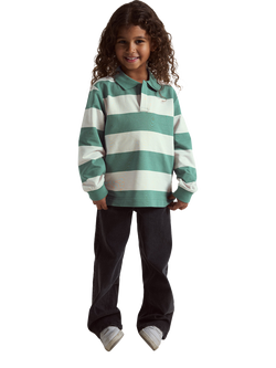Polarn O. Pyret Kids' Stripe Rugby Shirt, Green, Green